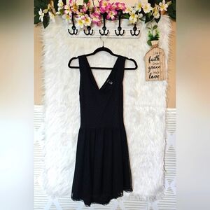 Forever 21 Cross Back Swiss Dot Mesh Overlay Fit and Flare Dress